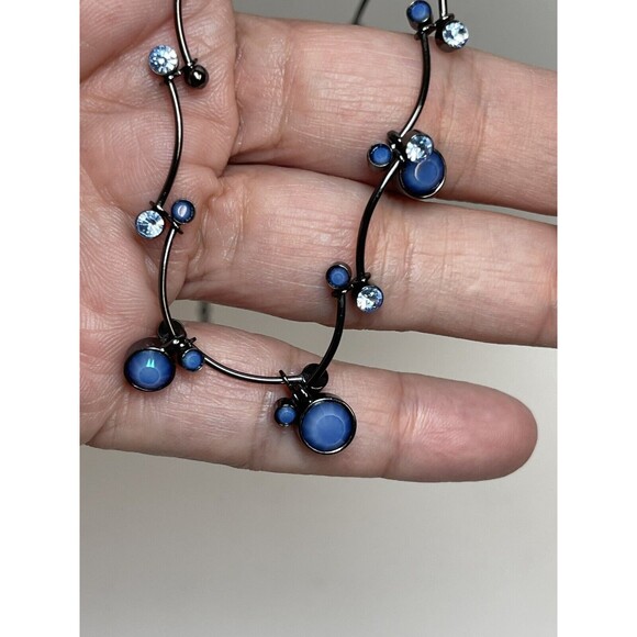 Givenchy Gun Metal Twisted Links Blue Crystal Dainty Necklace - Picture 5 of 8